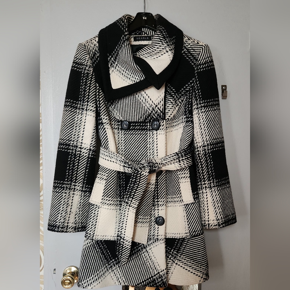 Searle Double Breasted Plaid Wool Coat- Size Small